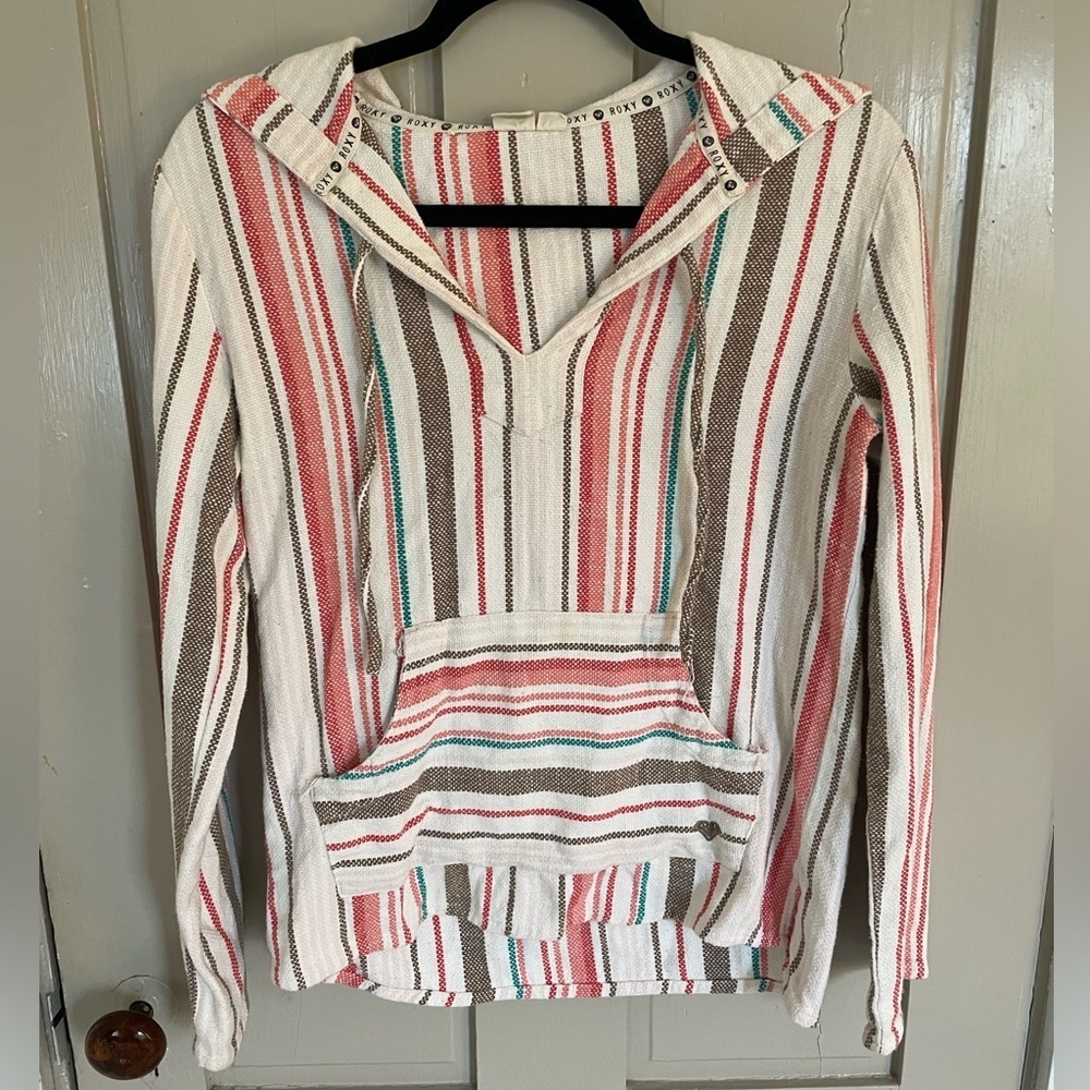 Roxy Multicolored Drawstring Long Sleeve Polo Sweatshirt With Pockets And Hood - Picture 2 of 16